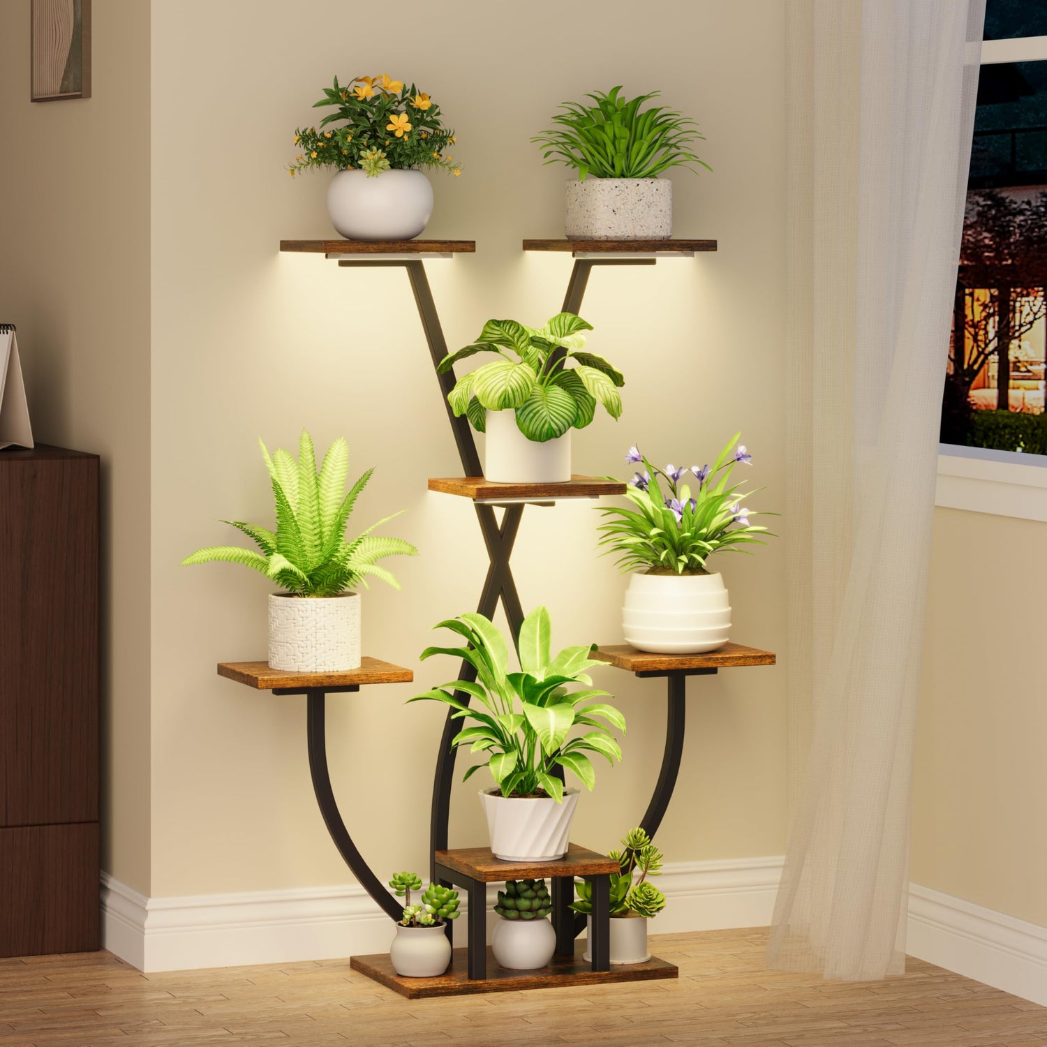 LumiNest 7 corner plant stand with LED grow lights