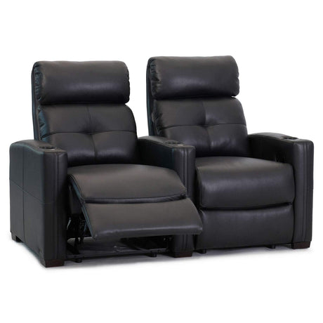 LuxCraft 7000 theater recliner with open storage console and tray table

