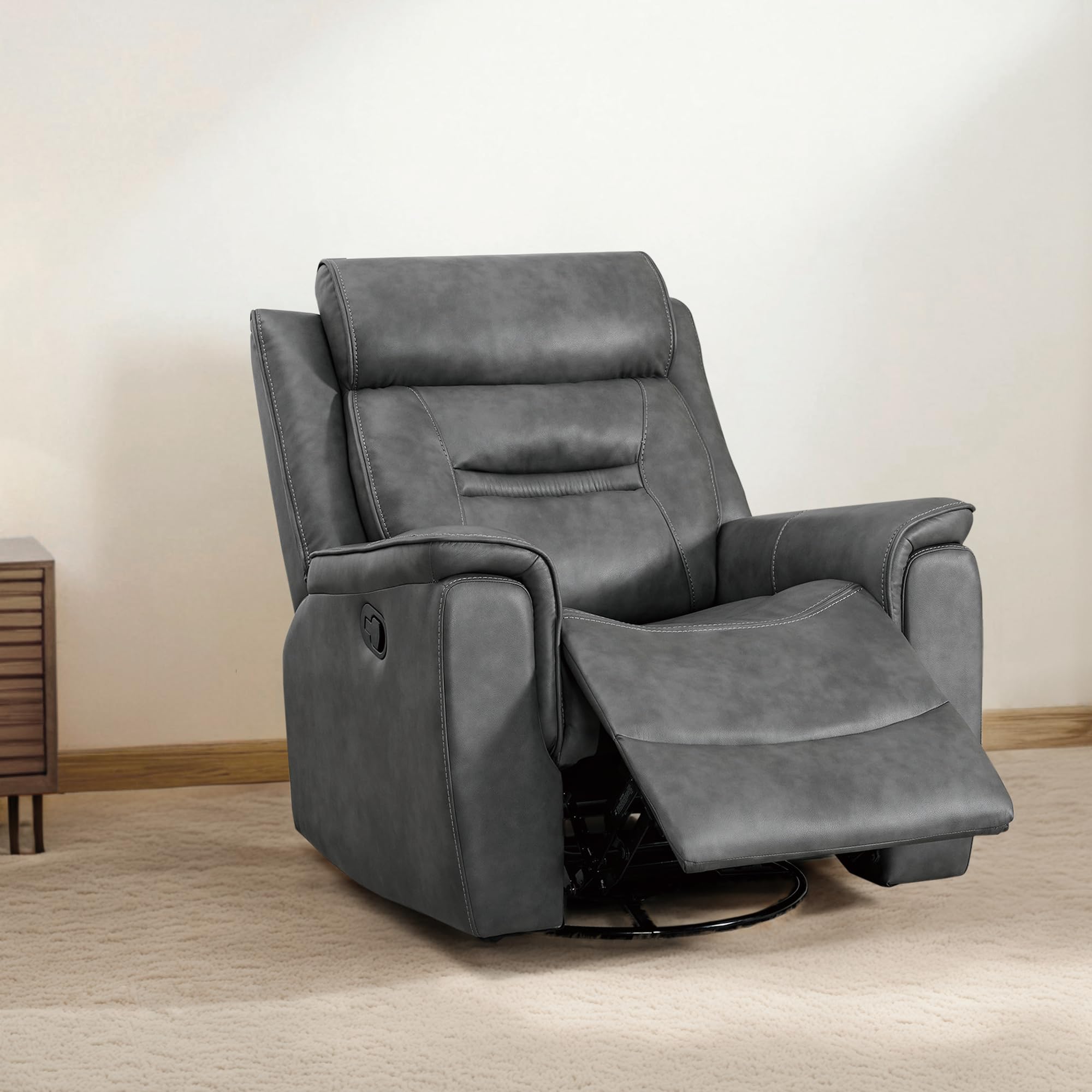 LuxeGlide Oversized Swivel Recliner Chair in Grey Faux Leather