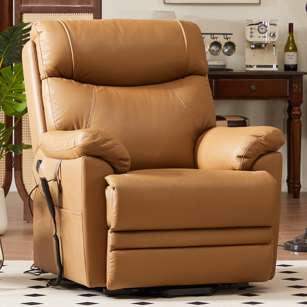 LuxeRise Genuine Leather Dual Motor Recliner – Yellow Brown Front View