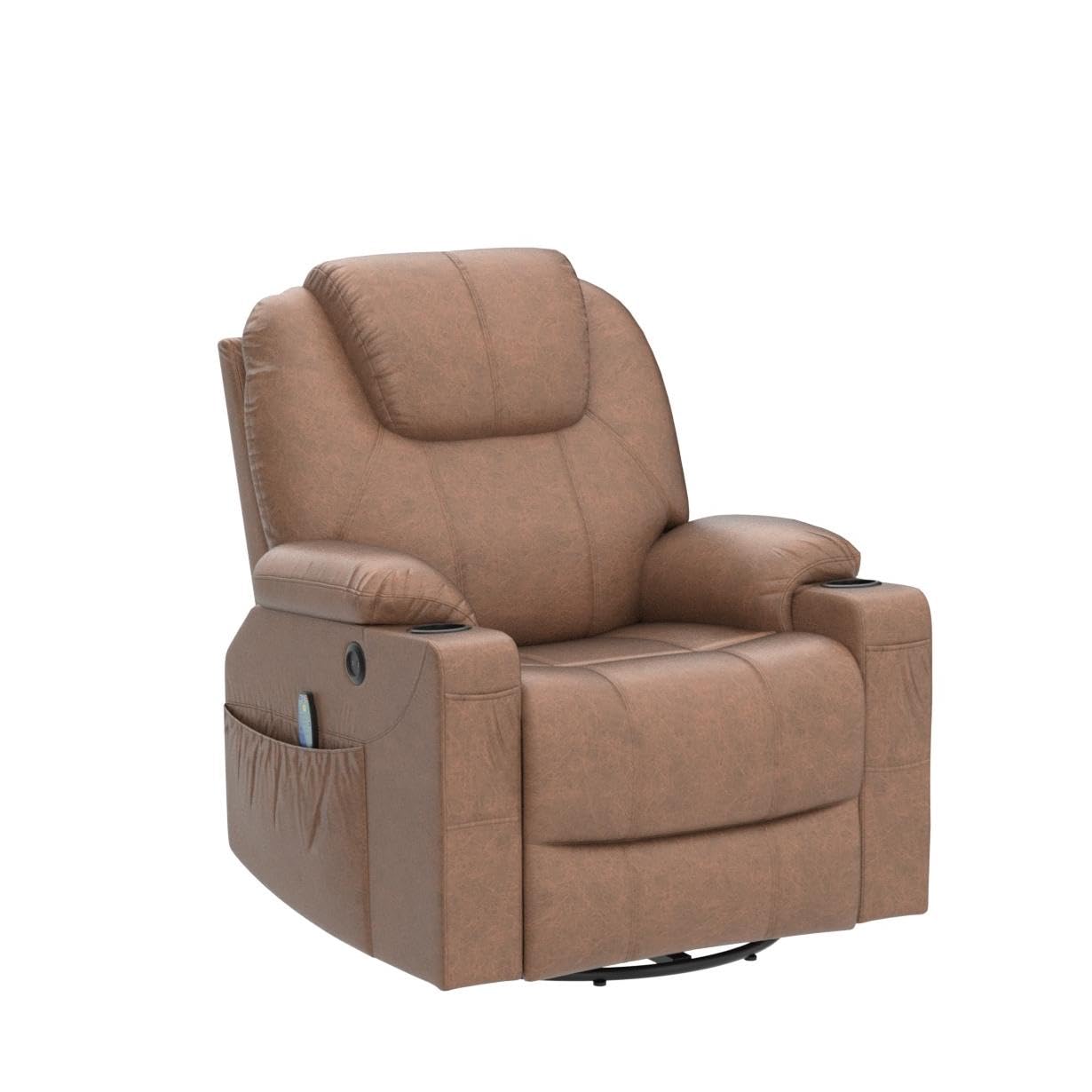 MEETWARM Brown Bronzing Suede Swivel Massage Recliner