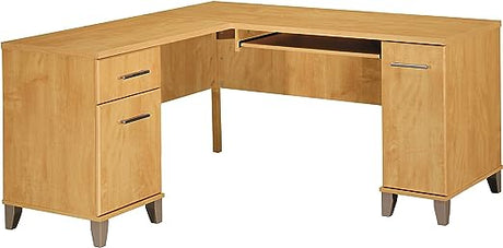 Somerset L Shaped Desk with Storage in Storm Gray Corner