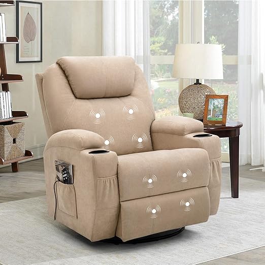 Massage Recliner with Storage Pockets and Cushioned Headrest in Beige