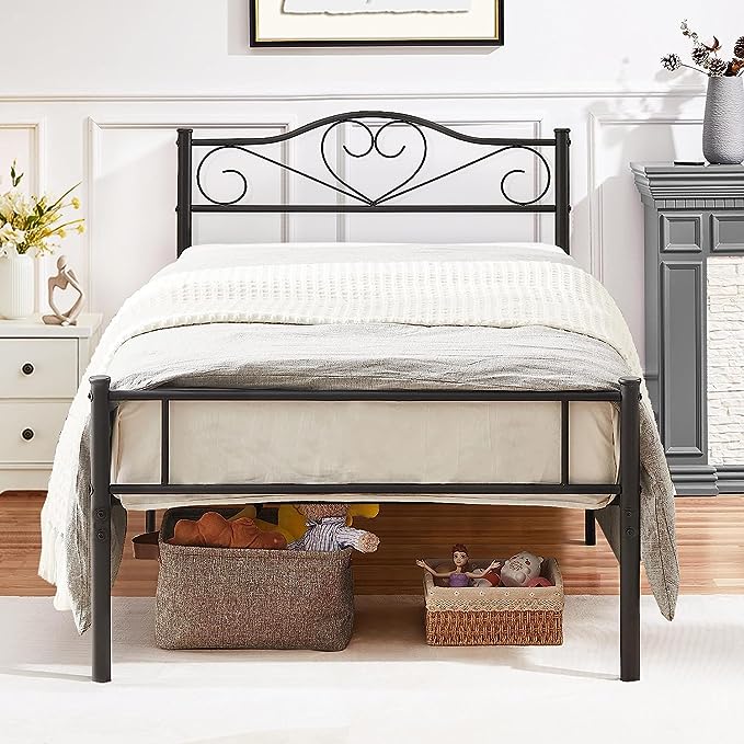 14 Inch Twin Size Metal Platform Bed Frame with Headboard and Footboard