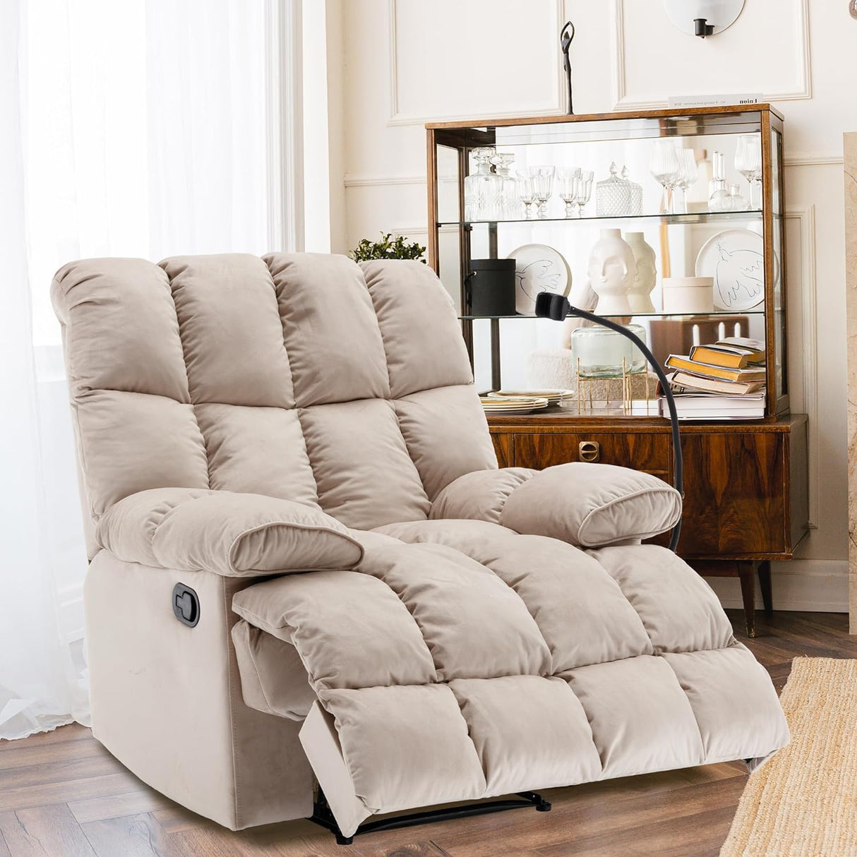 MaxiPlush Oversized Velvet Recliner Chair – Cream