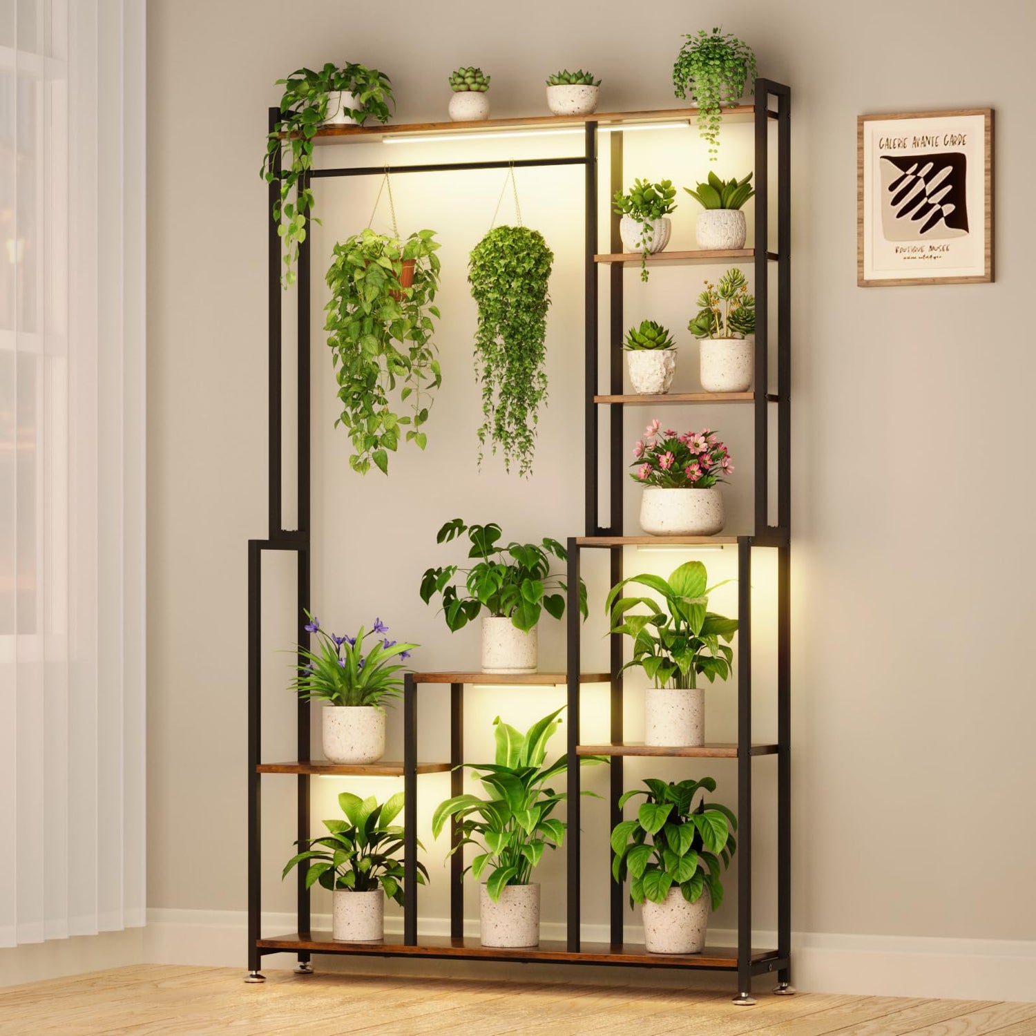 Metal display shelf for plants and books