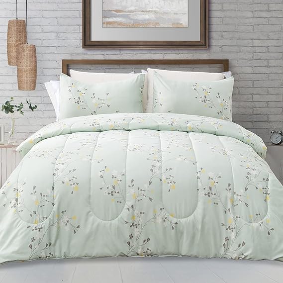 3-Piece Floral Queen Comforter Set, Microfiber Bedding Down Alternative Comforter