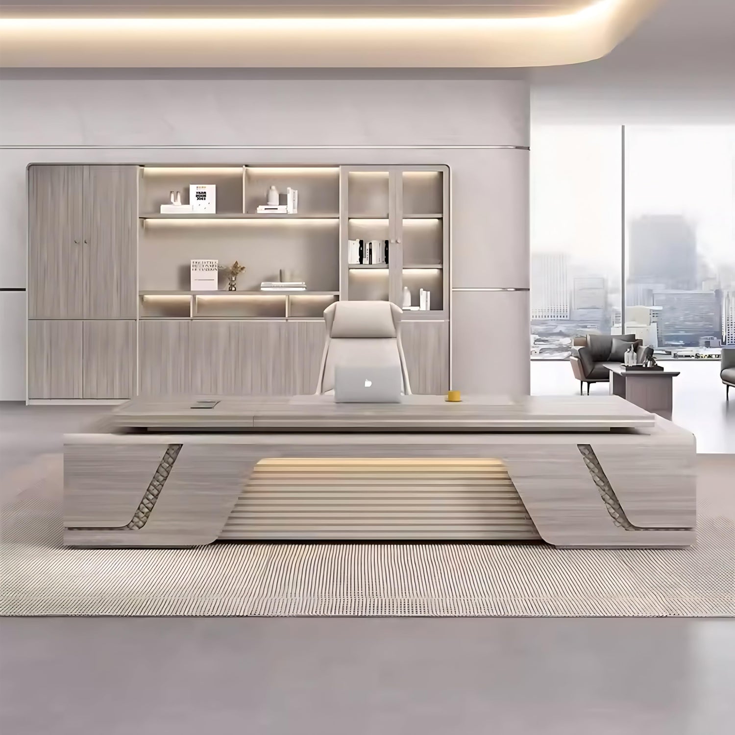 Minimalist Executive Desk with Storage Compartments
