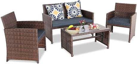 4 Pieces Patio Furniture Sets Outdoor Sectional Wicker Set Outdoor Conversation Set