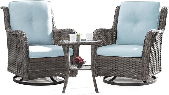 Outdoor Swivel Rocker Patio Chairs Set of 2 and Matching Side Table