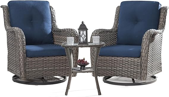 Outdoor Swivel Rocker Patio Chairs Set of 2 and Matching Side Table