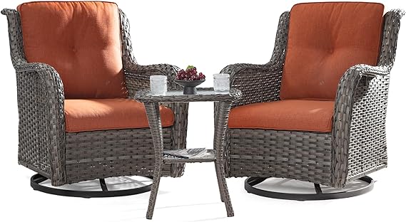 Outdoor Swivel Rocker Patio Chairs Set of 2 and Matching Side Table