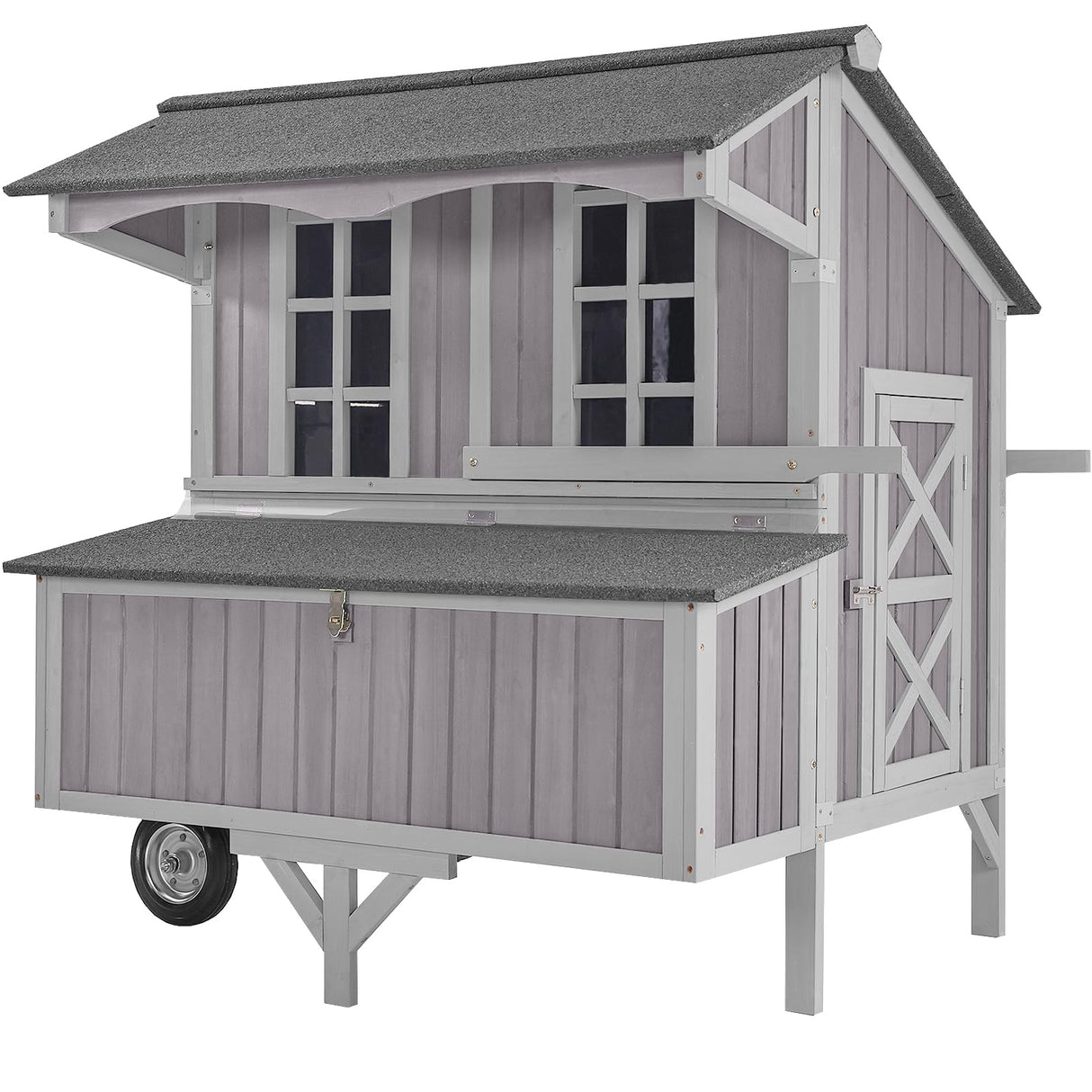 Mobile wooden hen house with 3 roosting bars and easy clean tray
