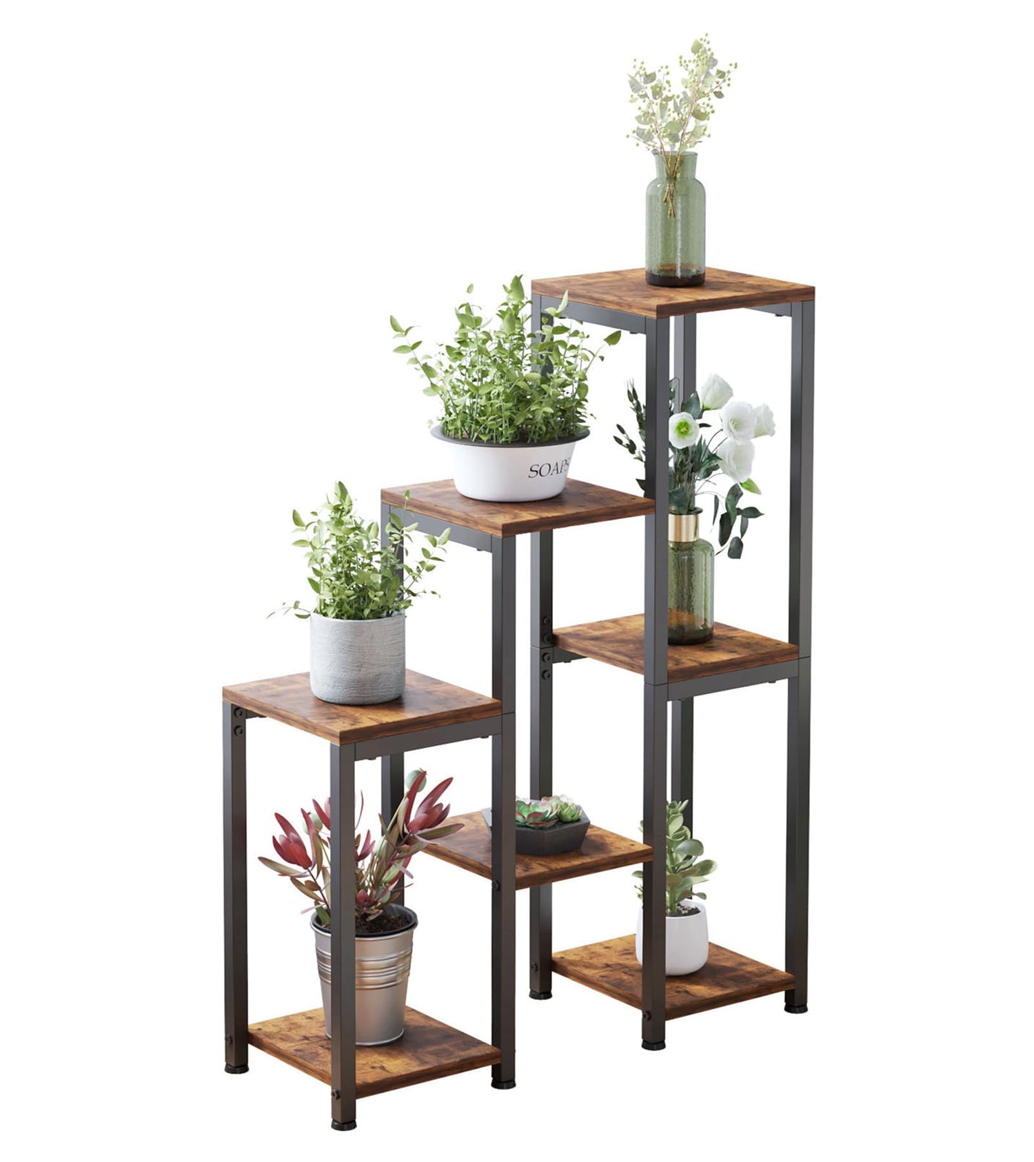 Modern 3-tier plant stand with 7 potted plants