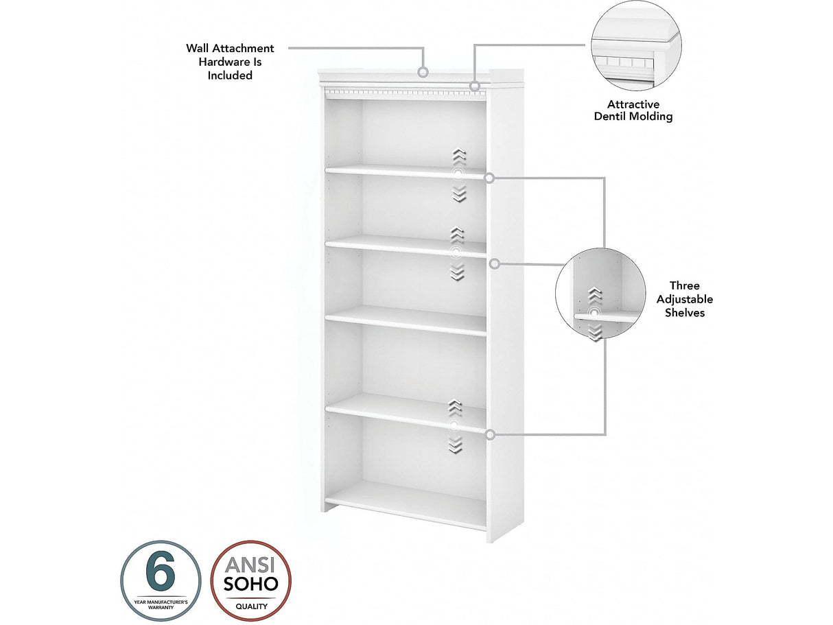 Modern 5-Shelf Bookcase for Office Storage and Decor