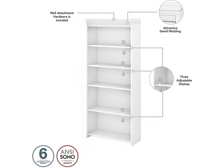 Modern 5-Shelf Bookcase for Office Storage and Decor