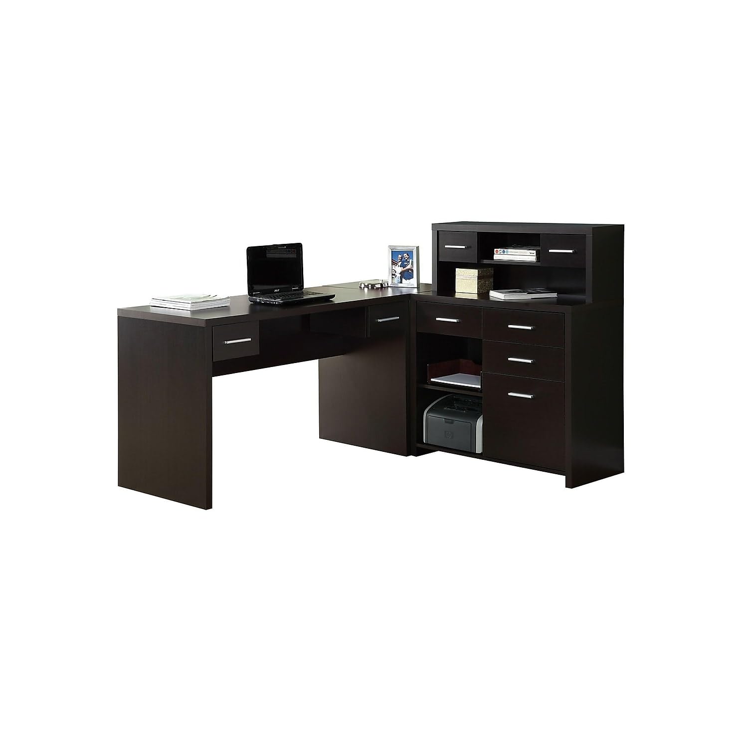 Modern L-Shaped Desk with Built-in Hutch and Storage