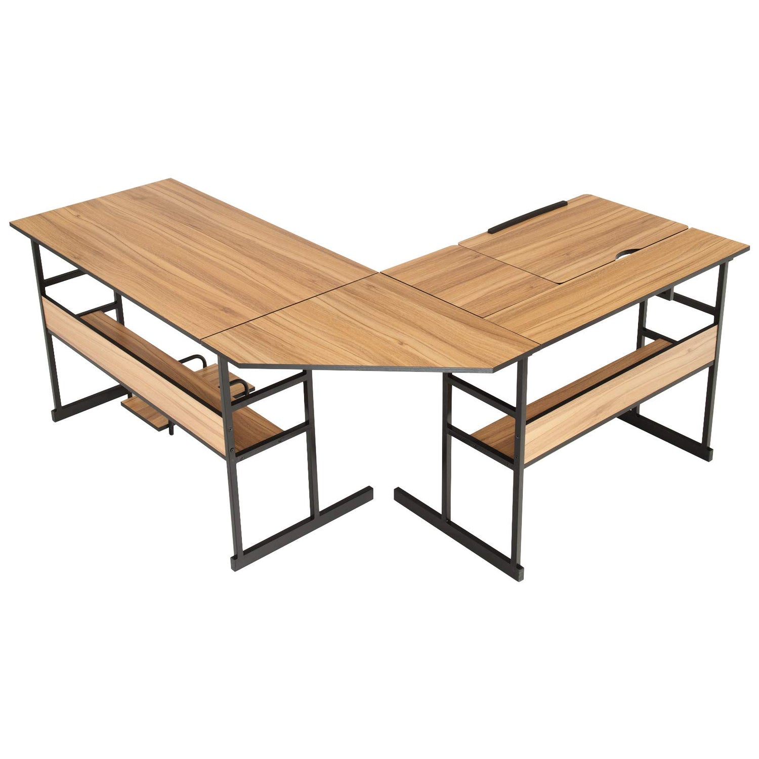 Modern L-shaped corner desk with CPU stand and storage shelves