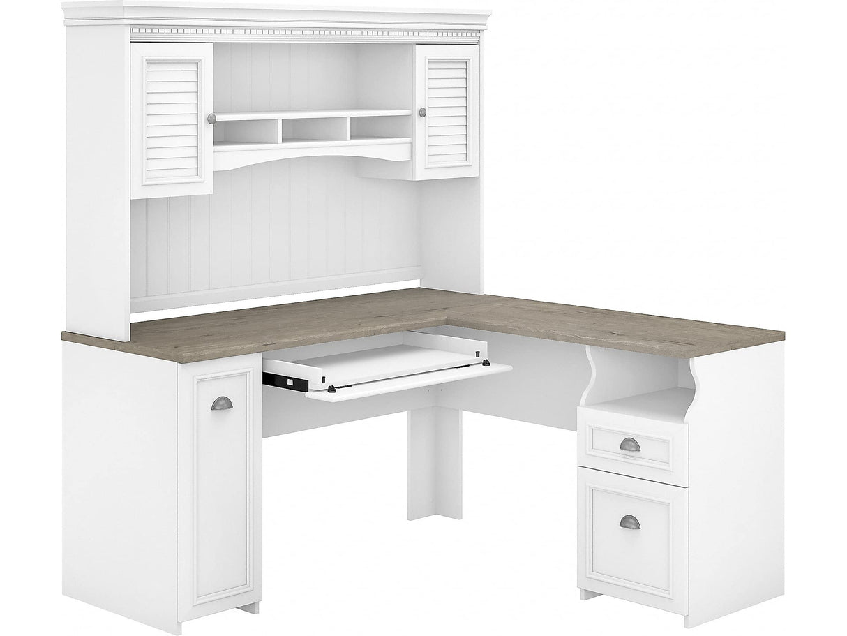 Modern Office Workstation - L-Shaped Desk with Hutch & Cabinet