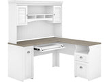 Modern Office Workstation - L-Shaped Desk with Hutch & Cabinet