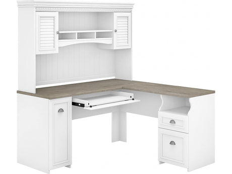 Modern Office Workstation - L-Shaped Desk with Hutch & Cabinet