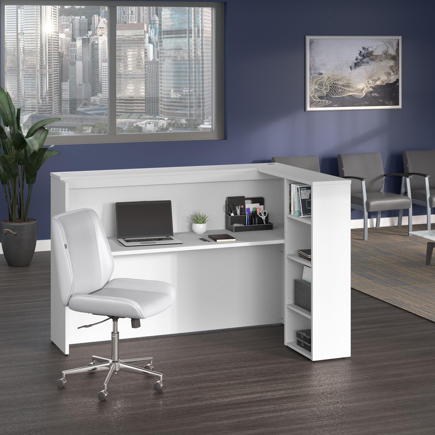 Modern Reception Desk with White Finish & Spacious Countertop