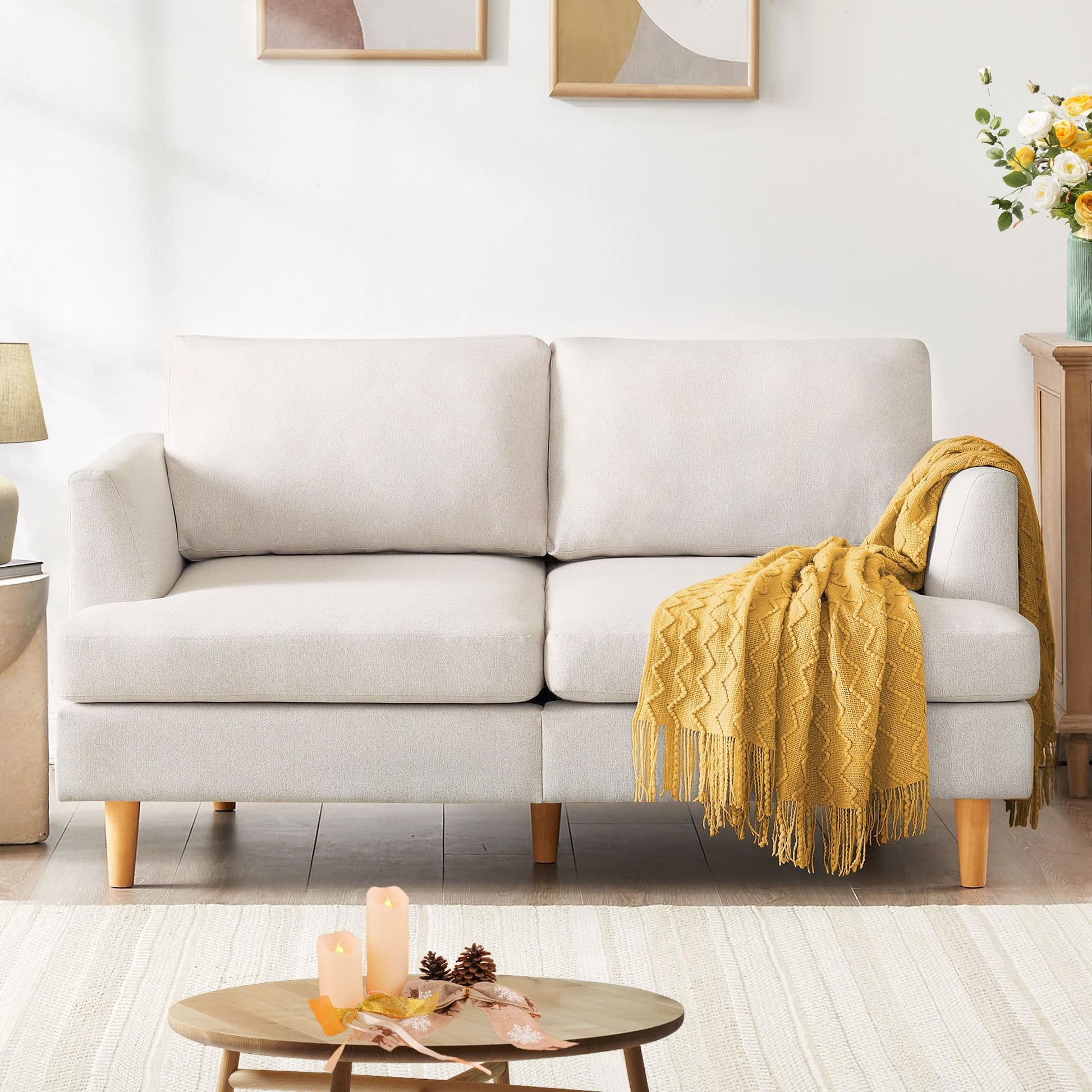 Modern Small Space Couch with Solid Wood Legs