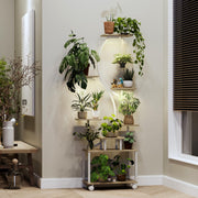 Multi-tier indoor plant shelf with full-spectrum LED lighting