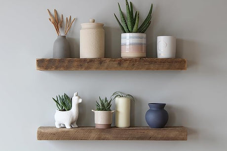 Accent Floating Shelves | Reclaimed Wide Plank Barn Wood with Floating Brackets