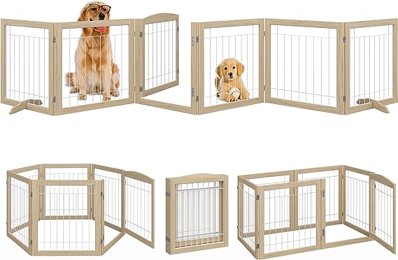 Folding Pet Gate 144" Wide, 30" Tall No-Assembly Wooden Dog Gate