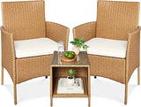 3-Piece Outdoor Wicker Conversation Bistro Set, Space Saving Patio Furniture for Yard