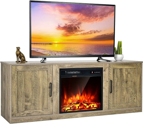 Electric Fireplace TV Stand for TVs up to 65 Inch,with 18 Inch 1500W Faux Fireplace