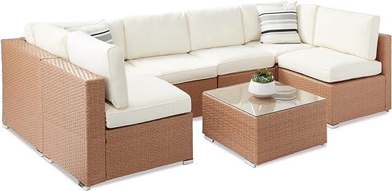 7-Piece Modular Outdoor Sectional Wicker Patio Furniture Conversation Sofa Set