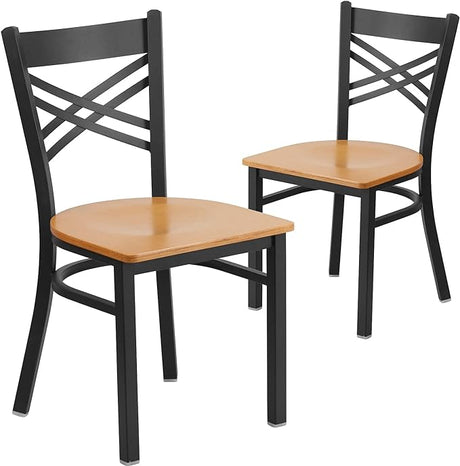 2 Pack HERCULES Series Black ''X'' Back Metal Restaurant Chair