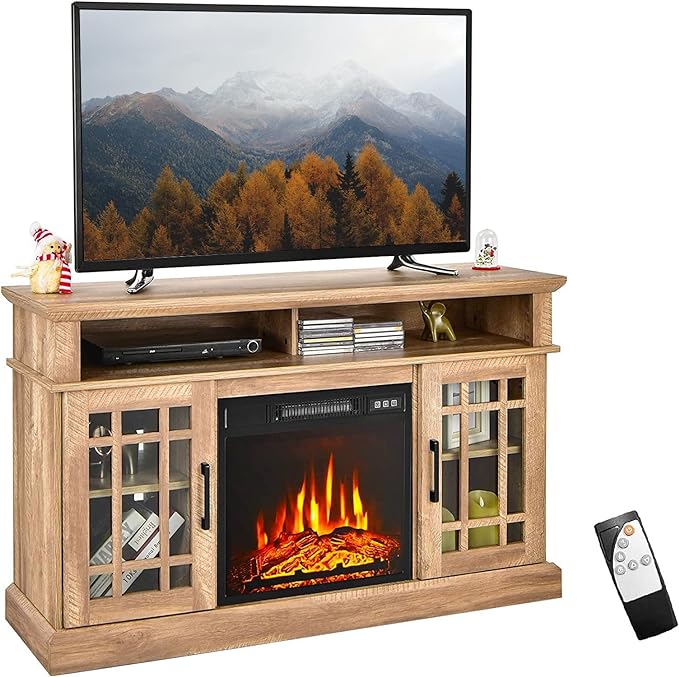 Fireplace TV Stand for 55 TV, 48 Inch Tv Stand with 18 Inch Electric Fireplace Heater