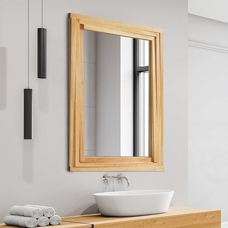 Hand-Made Wooden Spliced Wall Mirror for Bathroom, Rustic Farmhouse Vanity Mirror