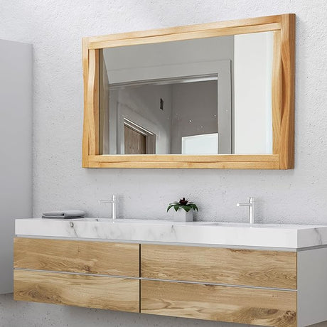 Hand-Made Wooden Spliced Wall Mirror for Bathroom, Rustic Farmhouse Vanity Mirror