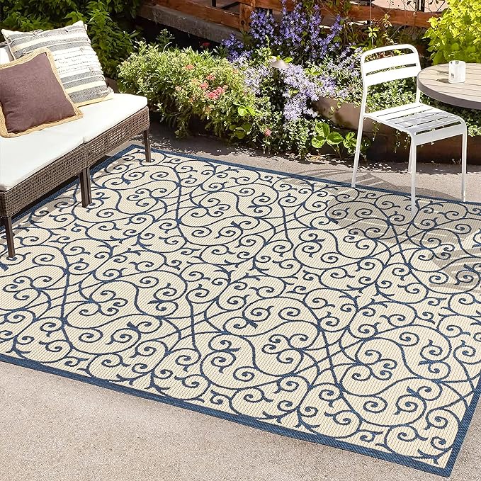 Y Madrid Vintage Filigree Textured Weave Indoor/Outdoor Black/Khaki