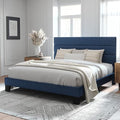 King Bed Frame Platform Bed with Fabric Upholstered Headboard and Wooden Slats Support