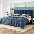 King Bed Frame, Velvet Upholstered Platform Bed with Adjustable Vertical Channel Tufted Headboard