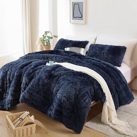 Faux Fur Comforter Queen Comforter Set Plush Comforter Tie-Dyed Colorful Blue