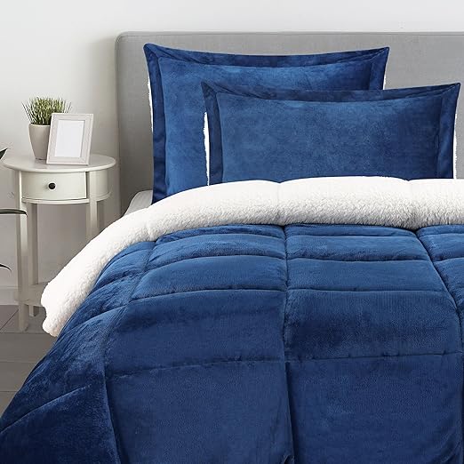 Micromink Sherpa Fleece Queen Comforter Set with 2 Pillow Shams