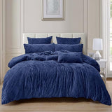 Pleated Velvet Comforter Set Queen, 5PCS Ultra Soft Warm Comforter Set for Fall