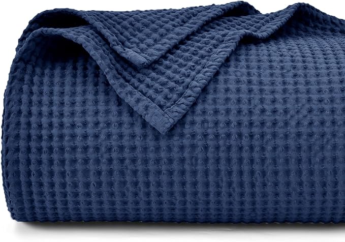 100% Cotton Waffle Weave Blanket King Size 104" x 90"-Lightweight Washed Soft