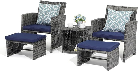 , Wicker Outdoor Conversation Chair and Ottoman Set