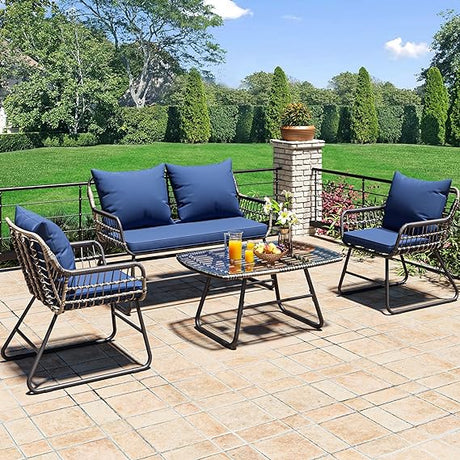 4-Piece Patio Furniture Wicker Outdoor Bistro Set