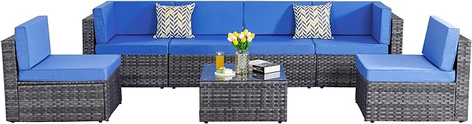 5 Pieces Outdoor Patio Sectional Sofa Couch, Silver Gray PE Wicker Furniture