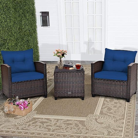 Wicker Patio Furniture Sets - 3 Pieces Rattan Sofa Set