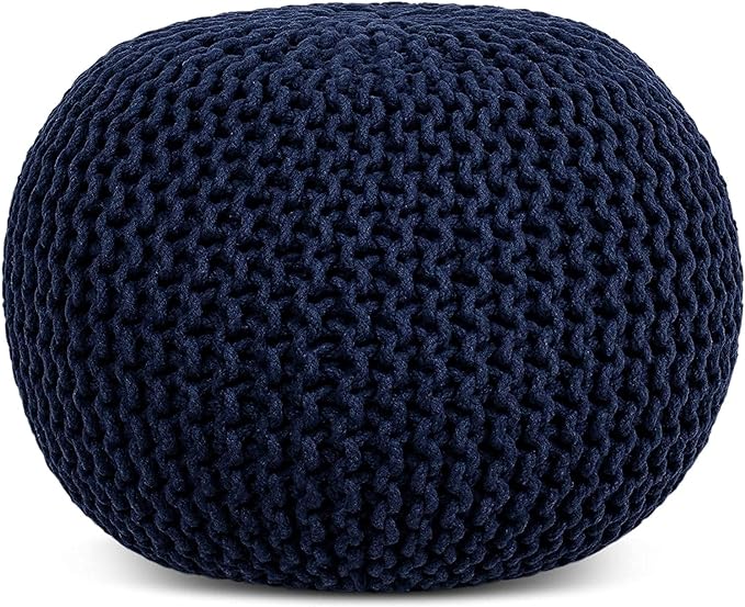 Frelish Decor Round Pouf Ottoman Hand Knitted Cotton Pouf Footrest