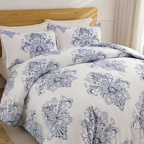 3 Piece Full Size Comforter Set Blue All Season Bedding Botanical Teal Floral